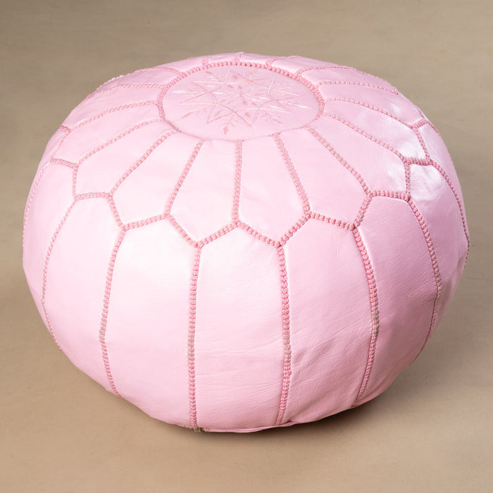 Authentic Moroccan Leather Pouf - Pink - Benisouk