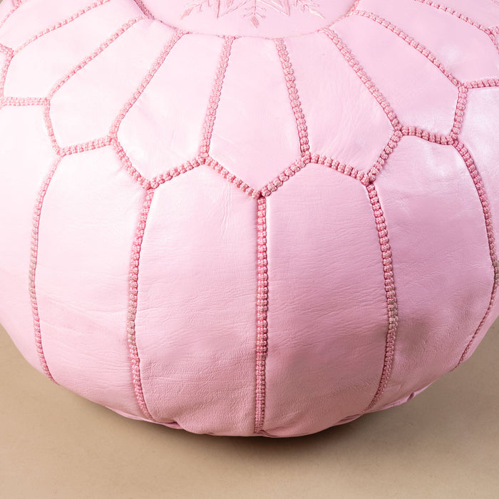 Authentic Moroccan Leather Pouf - Pink - Benisouk