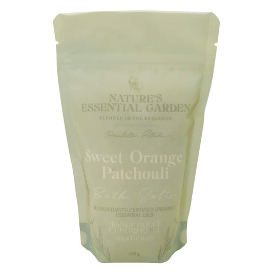 Bag of Nature's Essential Garden Sweet Orange Patchouli Certified Organic Mineral Salts 500g
