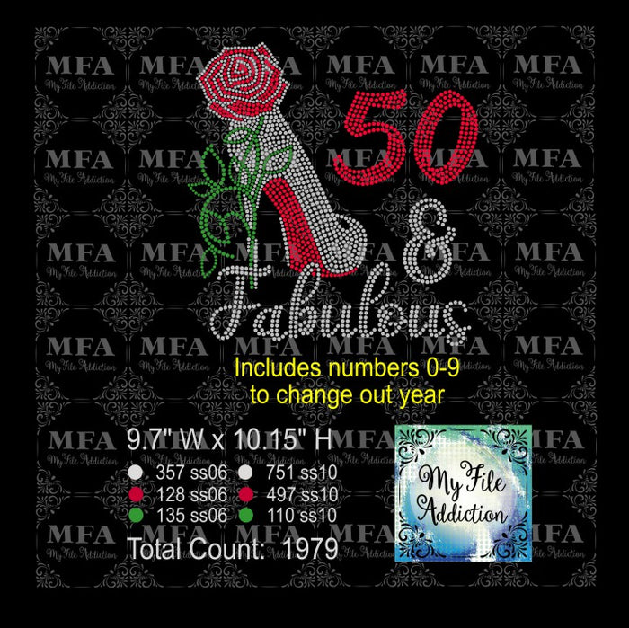 Birthday Number & Fabulous Rose Stiletto Rhinestone Digital Download - My File Addiction