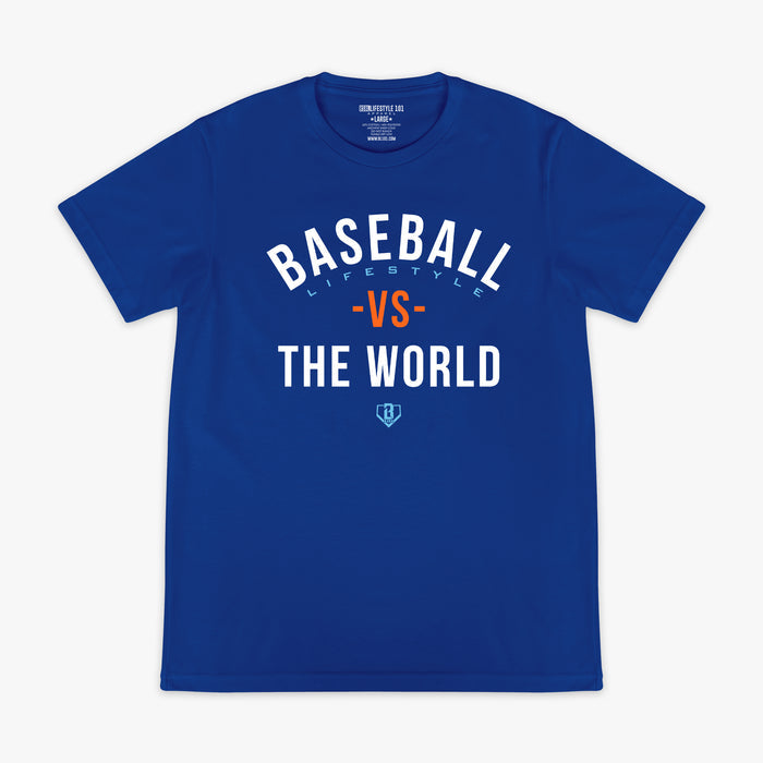 Navy BL101 Vs The World graphic tee — front view