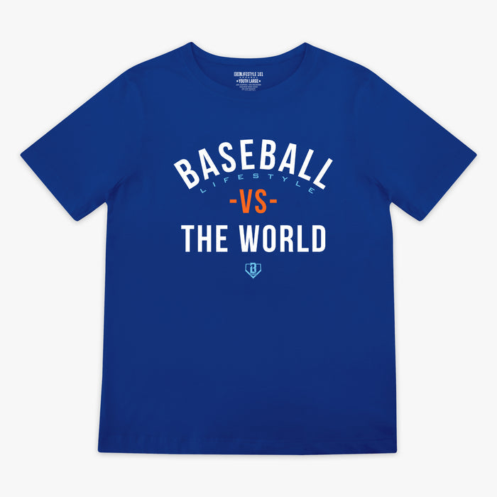 Navy BL101 Vs The World Youth youth graphic tee — front view