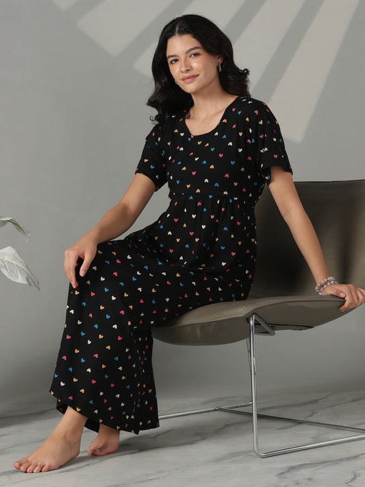 Black Sweetheart Hosiery Cotton Maternity Short Nighty for Women