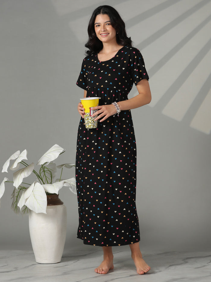 Black Sweetheart Hosiery Cotton Maternity Short Nighty for Women