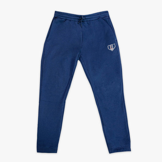 Blue sweatpants with a small BL101 logo on a white background