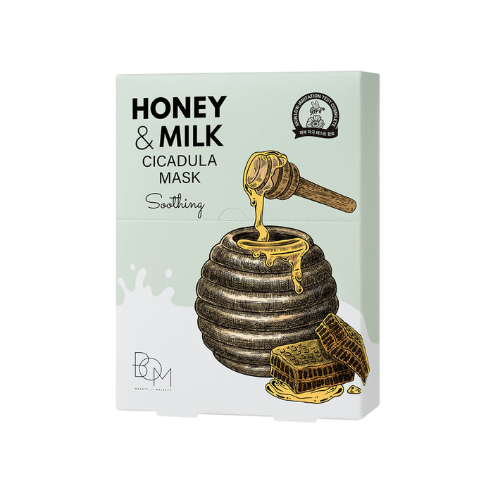 BOM Honey & Milk Cicadula Mask - Raminančios odą lakštinės veido kaukės, 10 vnt.
