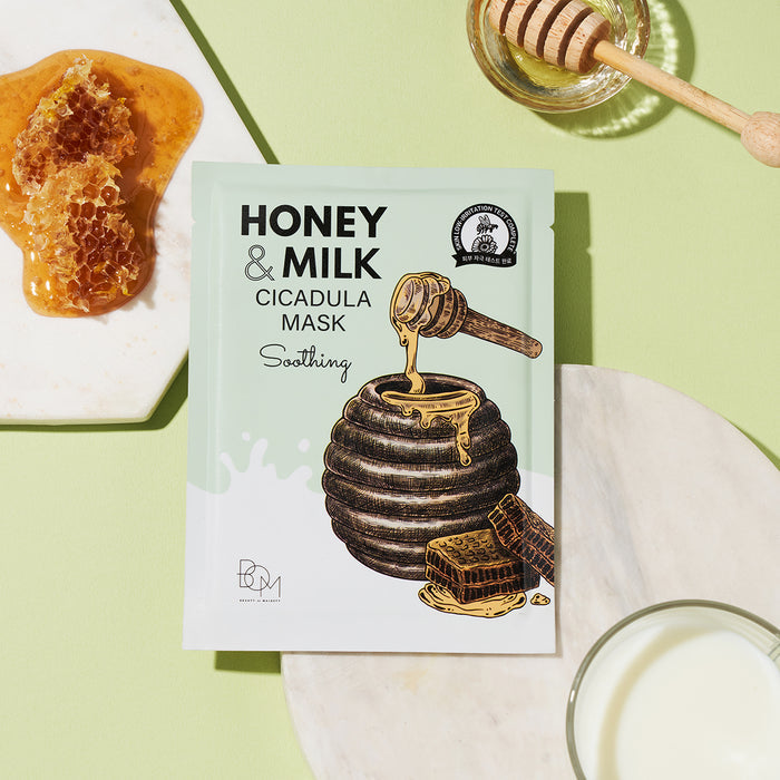 BOM Honey & Milk Cicadula Mask - Raminančios odą lakštinės veido kaukės, 10 vnt.