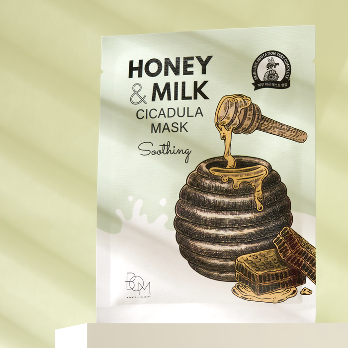 BOM Honey & Milk Cicadula Mask - Raminančios odą lakštinės veido kaukės, 10 vnt.