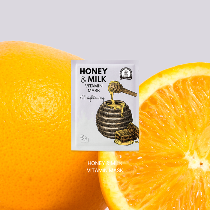 BOM Honey & Milk Vitamin Mask - skaistinančios odą lakštinės veido kaukės, 10 vnt
