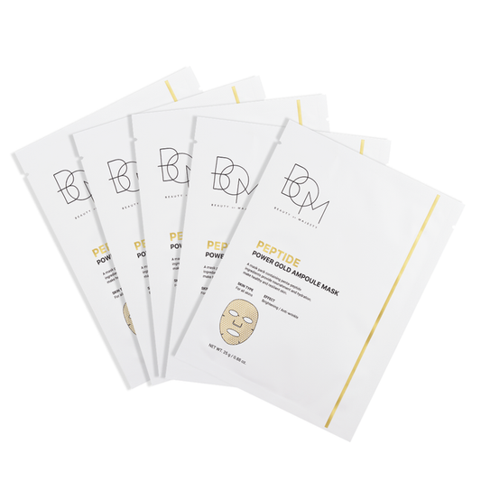 BOM Peptide Power Gold Ampoule Mask - lakštinių veido kaukių dėžutė, 5 vnt