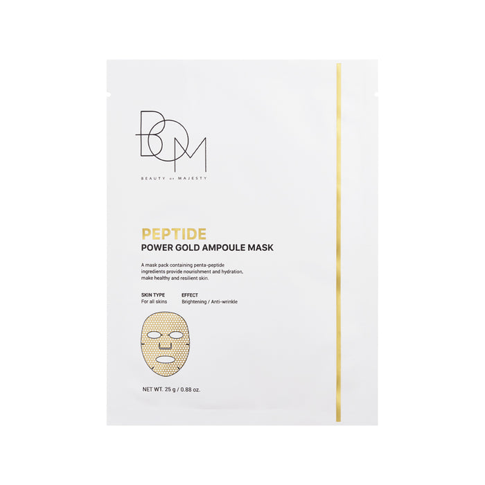 BOM Peptide Power Gold Ampoule Mask - lakštinių veido kaukių dėžutė, 5 vnt