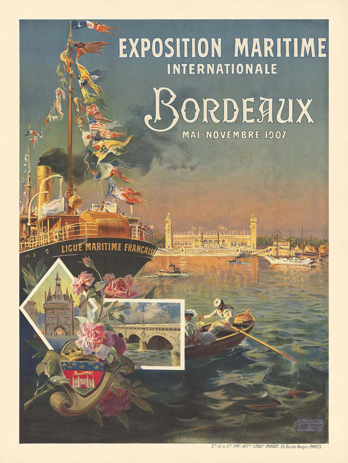 Bordeaux Travel Poster: Exposition Maritime Internationale by Etablissements Minot, 1907