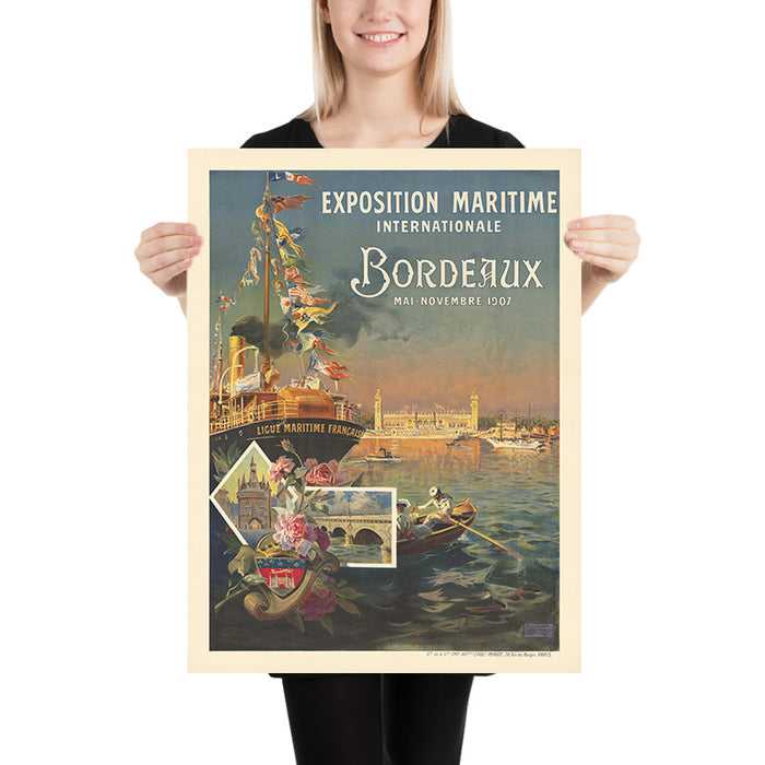 Bordeaux Travel Poster: Exposition Maritime Internationale by Etablissements Minot, 1907