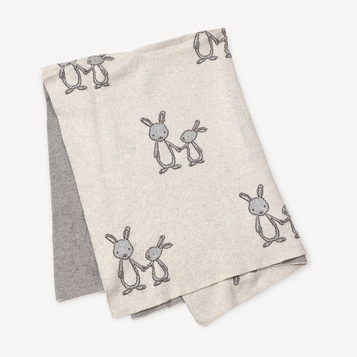 Bunny - Organic Cotton Jacquard Sweater Knit Baby Blanket -  by Carlyle Avenue