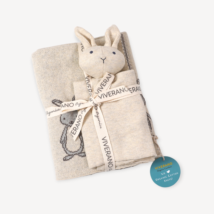 Bunny Mommy & Me Baby Knit Blanket & Lovey Gift SET -  by Carlyle Avenue