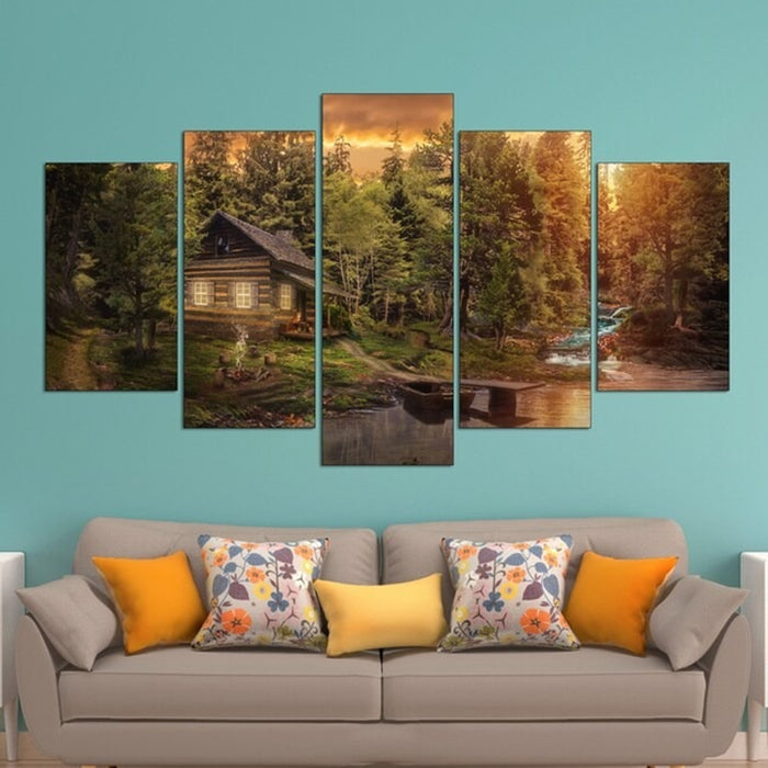 Cabin Woods in The Forest Wall Art Frame Canvas Printing Decor - BlueArtDecor