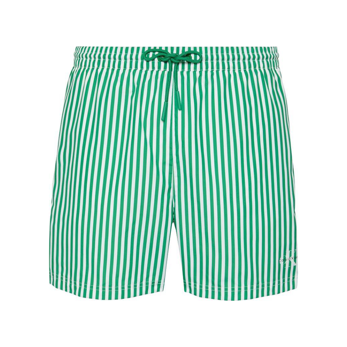 Calvin Klein Monogram Medium Drawstring Swim Shorts Penny Stripe/Mardi Gras Green