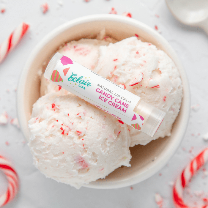 Candy cane ice cream with lip balm