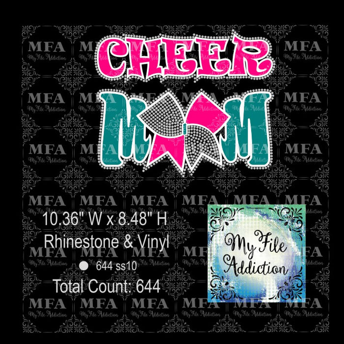 Cheer Mom Bow 2 Rhinestone & Vector Rhinestone Digital Download File