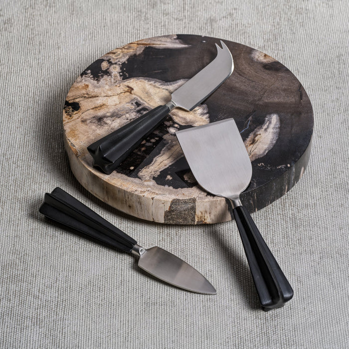 Cheese Knife Set - Set of 3 - Polished Steel and Black - Cheese Knives by Carlyle Avenue