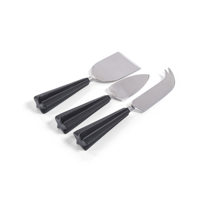Cheese Knife Set - Set of 3 - Polished Steel and Black - Cheese Knives by Carlyle Avenue