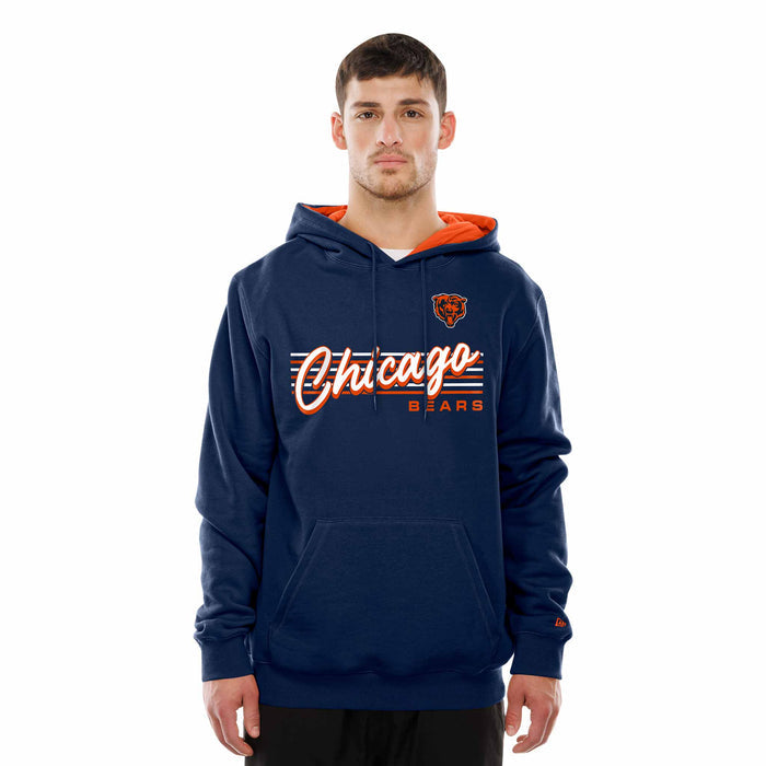 Chicago Bears New Era Navy Script Stripes Hooded Sweatshirt