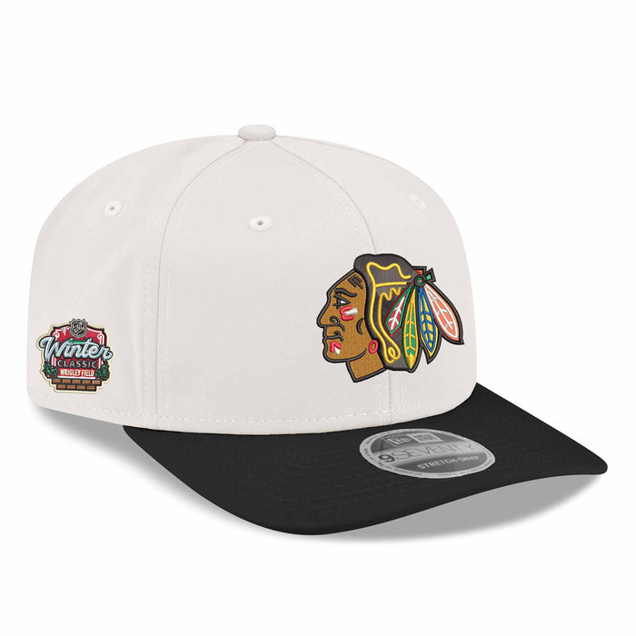 Chicago Blackhawks 2025 Winter Classic New Era 9SEVENTY Stretch Snap Chrome Black Adjustable Cap