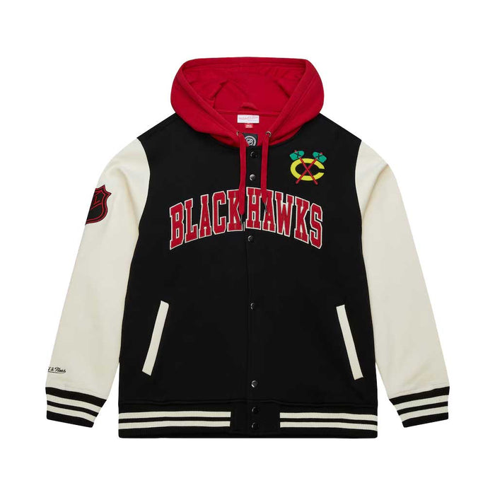 Chicago Blackhawks Mitchell & Ness Courtside Fleece Button Up Jacket