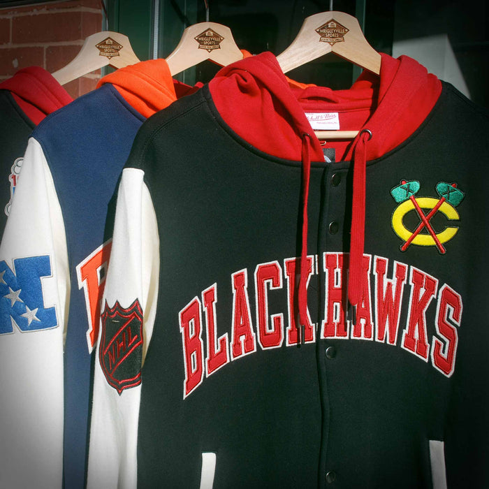 Chicago Blackhawks Mitchell & Ness Courtside Fleece Button Up Jacket