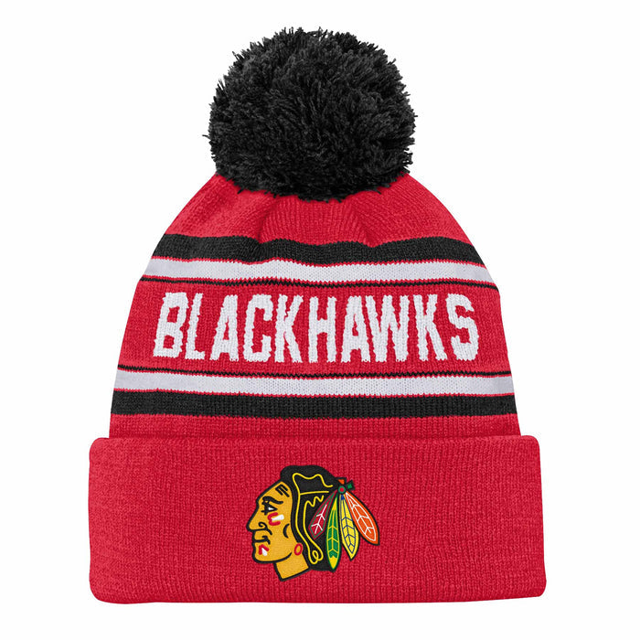 Chicago Blackhawks Youth Jacquard Cuffed POM Knit Cap