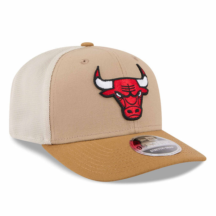 Chicago Bulls New Era Khaki Bulls Head Logo 9SEVENTY Stretch Fit Mesh Trucker Adjustable Cap