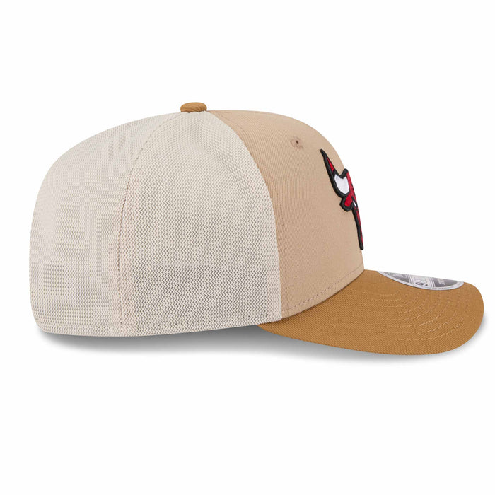 Chicago Bulls New Era Khaki Bulls Head Logo 9SEVENTY Stretch Fit Mesh Trucker Adjustable Cap