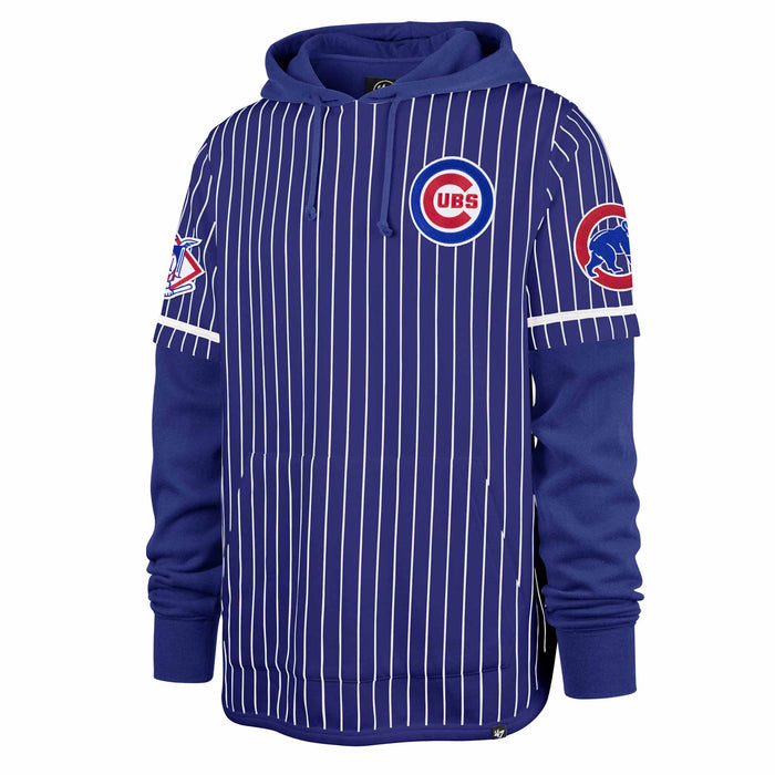 Chicago Cubs 47 Brand Royal Bullseye Pinstripe Double Header Hooded Sweatshirt