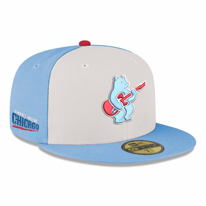 Chicago Cubs Blues Rock Bear Chrome Sky Blue New Era 59FIFTY Fitted Cap