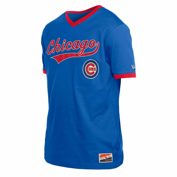 Chicago Cubs New Era Bullseye Script V neck T-Shirt