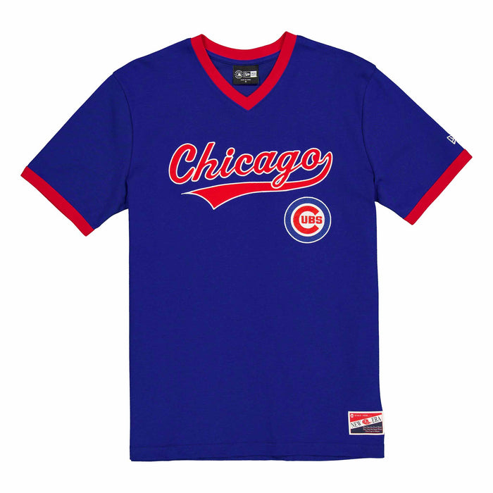 Chicago Cubs New Era Bullseye Script V neck T-Shirt