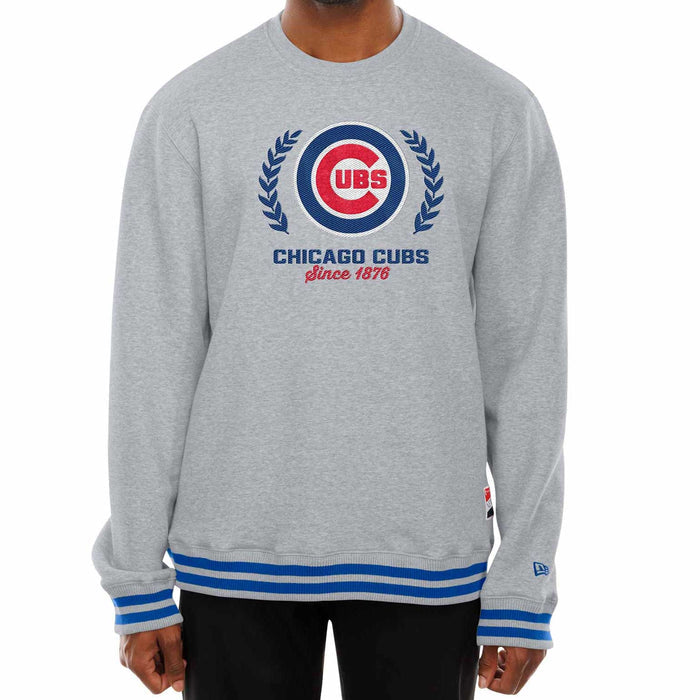 Chicago Cubs New Era Grey Bullseye Crest Throwback Crewneck Sweatshirt
