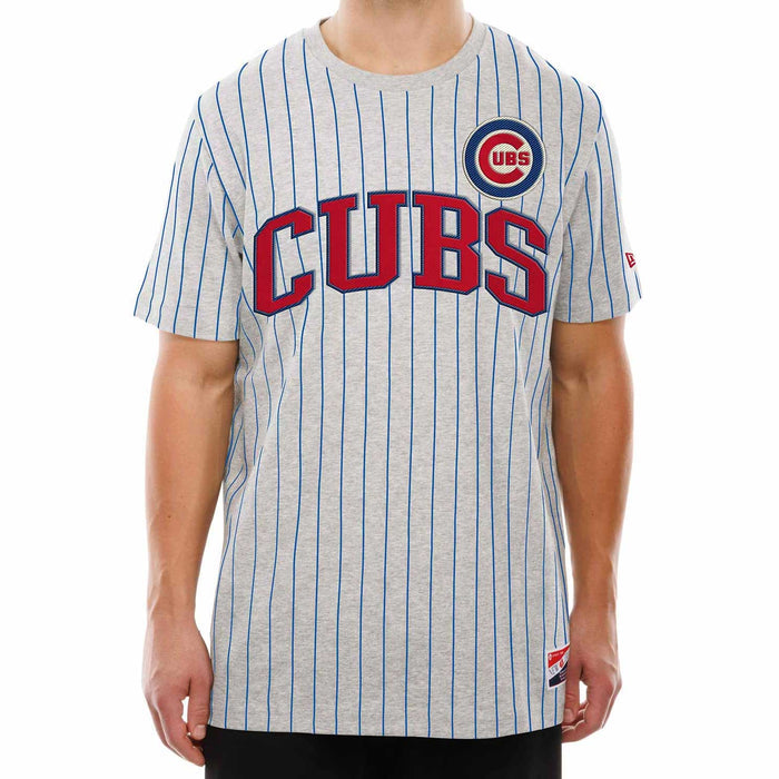 Chicago Cubs New Era Grey Bullseye Pinstripe Throwback Short Sleeve T-Shirt