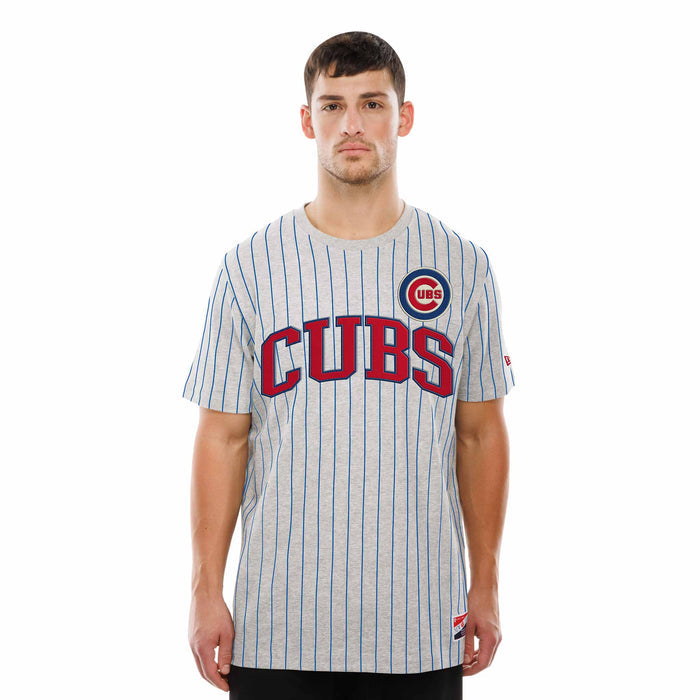 Chicago Cubs New Era Grey Bullseye Pinstripe Throwback Short Sleeve T-Shirt