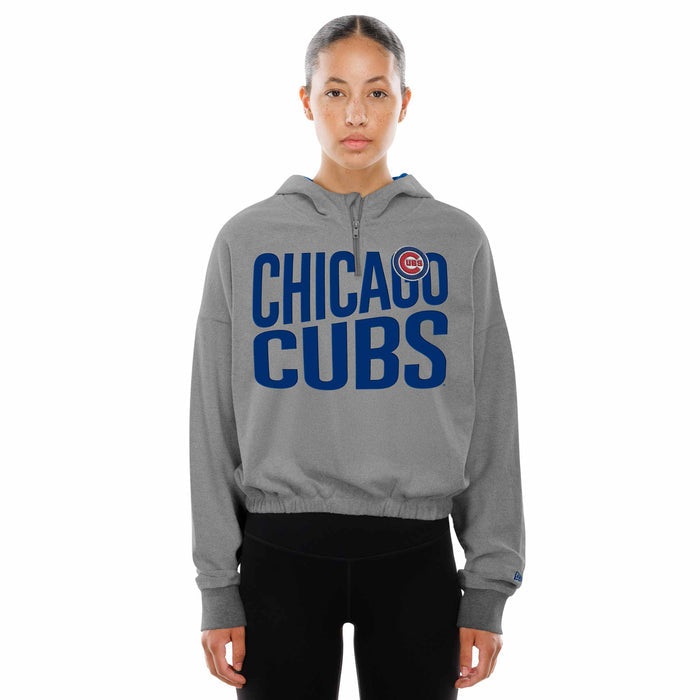 Chicago Cubs New Era Women's Grey Bubble Bullseye Hooded Sweatshirt