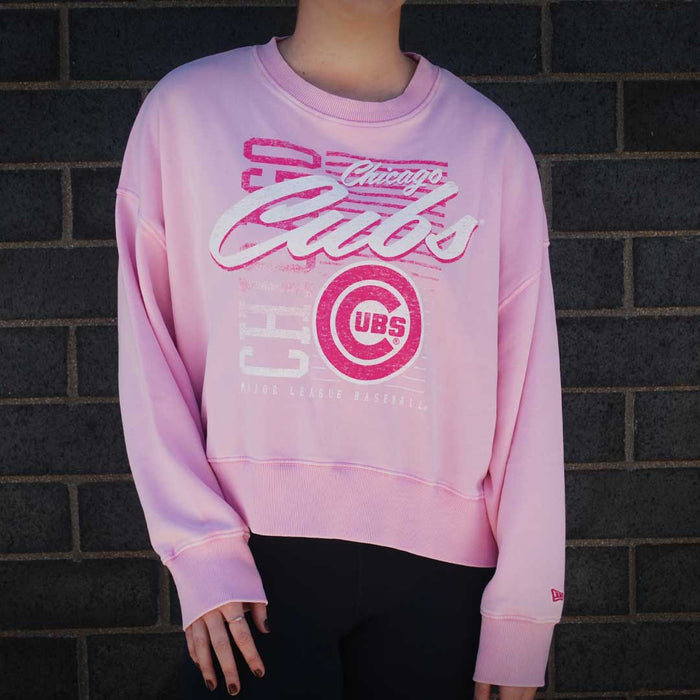 Chicago Cubs New Era Women's Pink Script Chicago Crewneck Sweatshirt