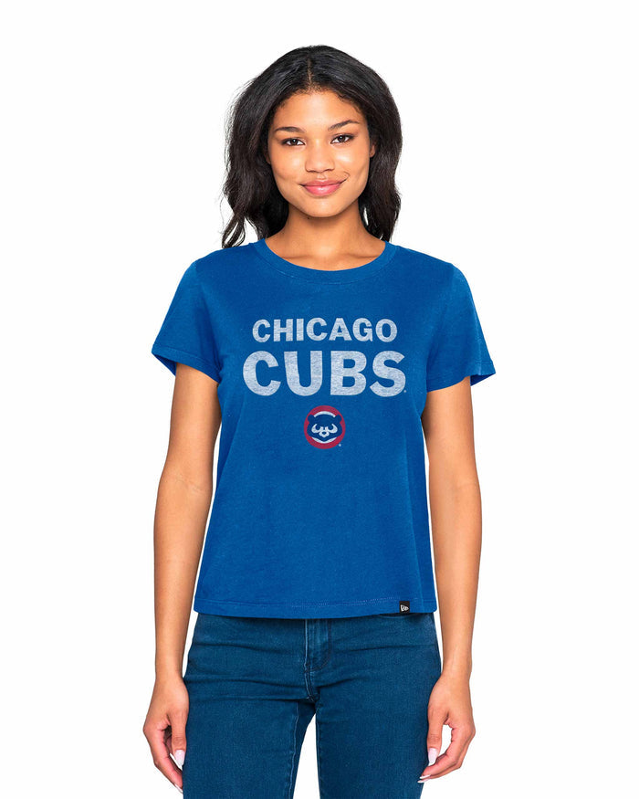 Chicago Cubs Women's New Era 1984 Bear Bubble Royal Blue T-Shirt