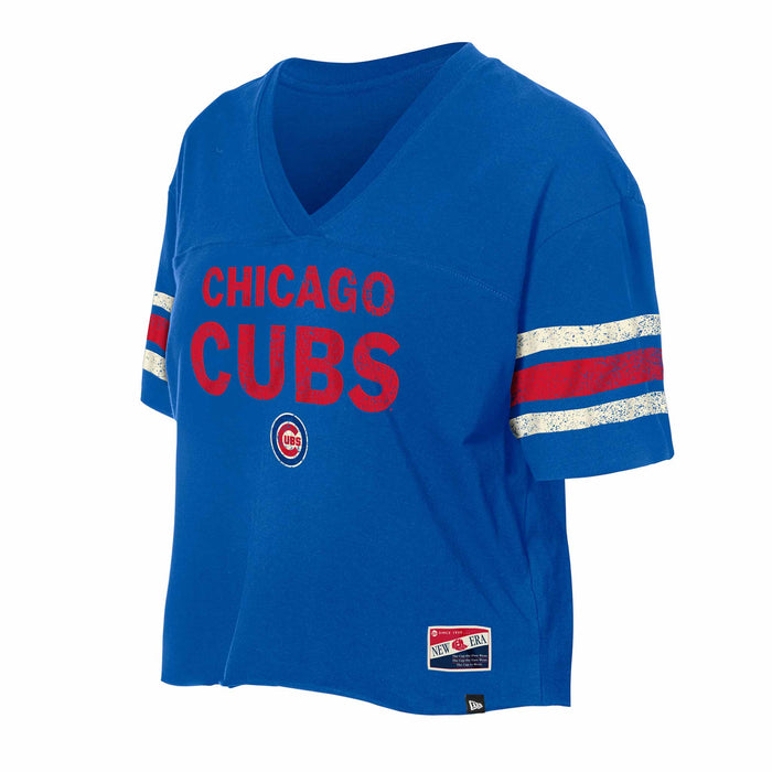 Chicago Cubs Women's New Era Crop Top V Neck T-Shirt