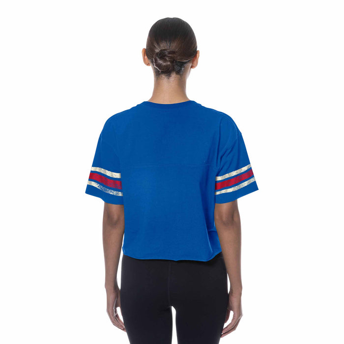 Chicago Cubs Women's New Era Crop Top V Neck T-Shirt