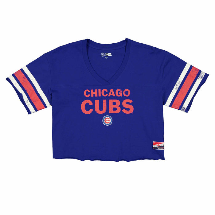 Chicago Cubs Women's New Era Crop Top V Neck T-Shirt