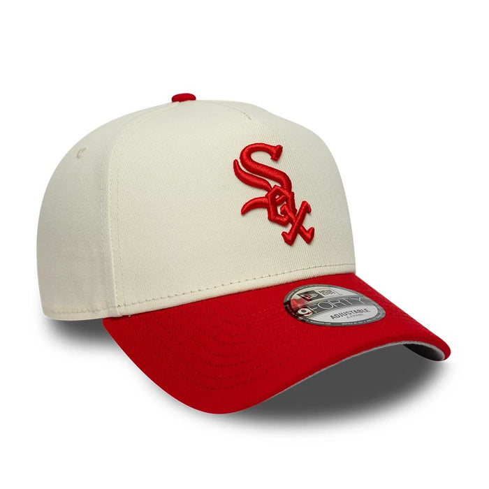 Pictured is this MLB Chrome Scarlet Chicago White Sox 9FORTY A-Frame Adjustable cap in cream. 4