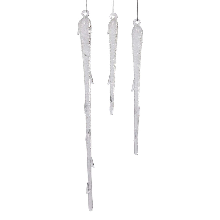 Clear Glass Icicle Ornaments - Set of 12 Assorted