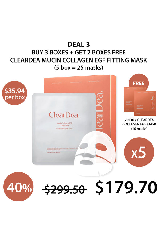 (BUY 3+2 FREE) CLEARDEA MUCIN COLLAGEN EGF MASK