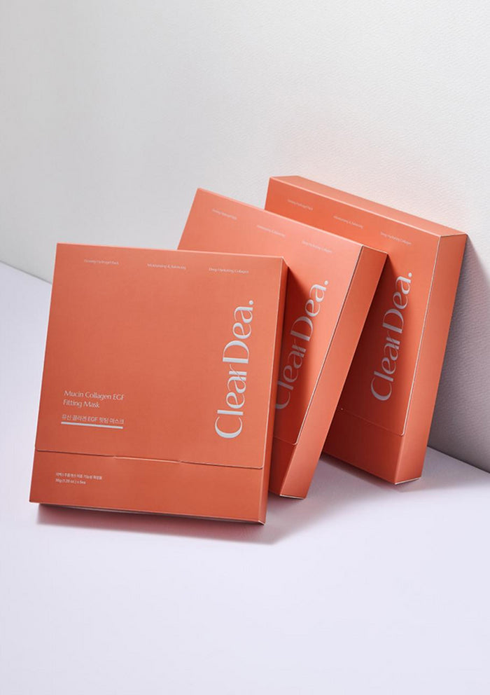 Three orange boxes with 'ClearDea' branding on a light gray background