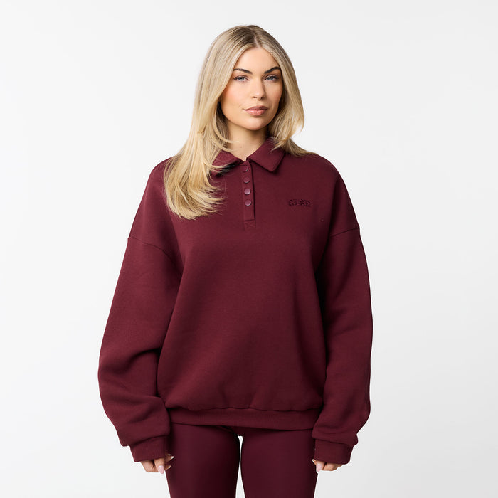 Collegiate Button Up Sweatshirt | Burgundy